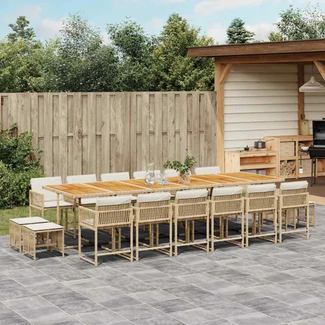 vidaXL 17-delige Tuinset met kussens poly rattan beige, foto 2