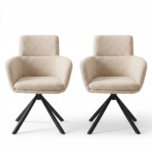 Fino Modo Eetkamerstoel - Vero Crema - Teddy Stof - Wit – Set van 2- Set van 4 - Set van 6 | Eetkamerstoel met Rugleuning | Zwart Metalen Frame | Woonkamer Stoel Crème