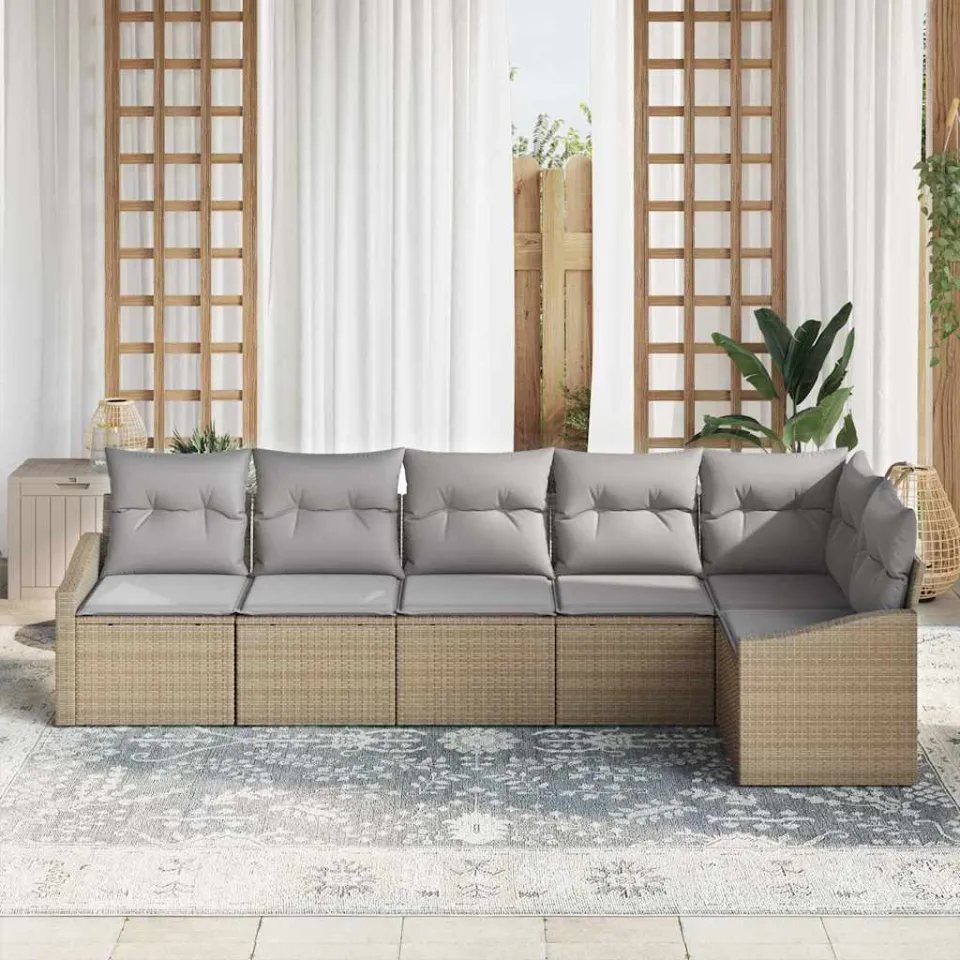 vidaXL Tuinbankenset 6 st Beige en Licht Grijs poly rattan, foto 3