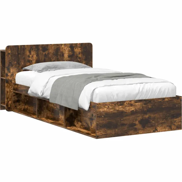 vidaXL Bedframe met opslag Gerookt eiken 80 x 200 cm Bewerkt hout Bruin
