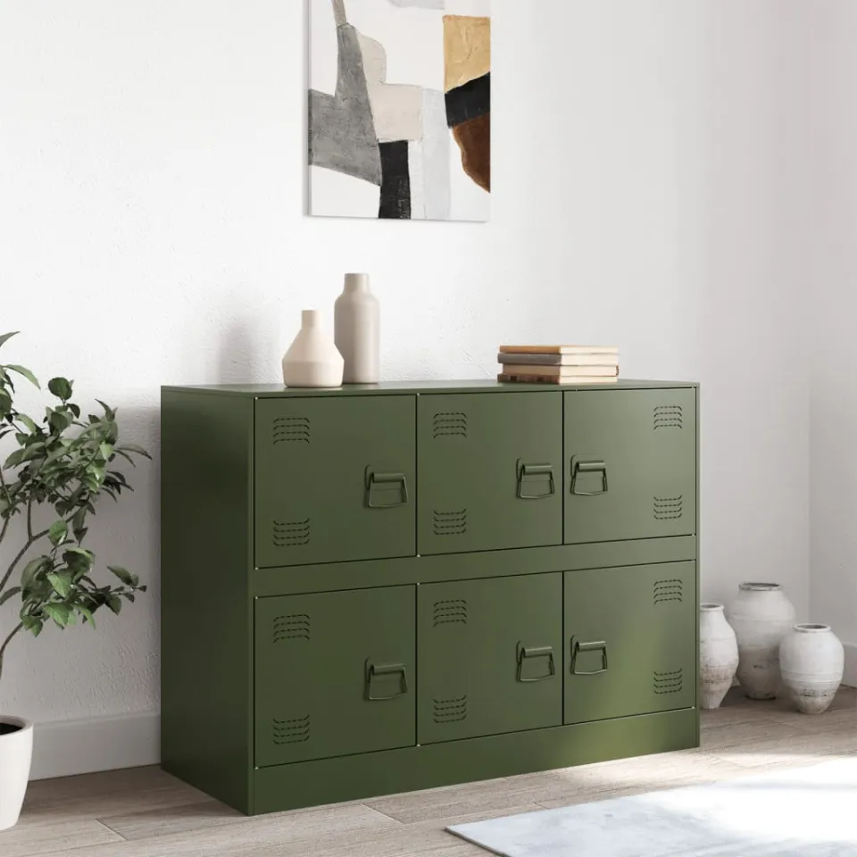 vidaXL Dressoir 99x39x73 cm staal olijfgroen, foto 2