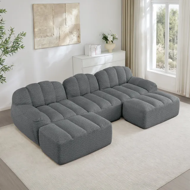 STILVORA Hoekbank Modulair 3-Zits Met 2 Ottomans - Diepe Zitting En Frameloos Comfort - Voor Woonkamer - Cord Grijs