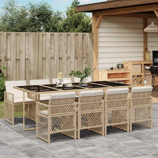 vidaXL 9-delige Tuinset met kussens poly rattan beige, foto 2