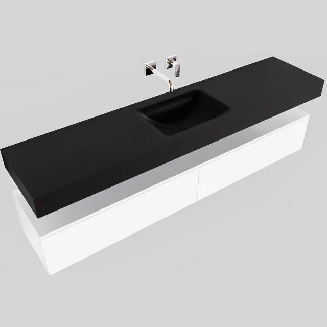 Boss & Wessing Badkamermeubel BWS Ibiza 200 cm Mat Wit Twee Soft-Close Lades Solid Surface Wastafel Mat Zwart (acht varianten)
