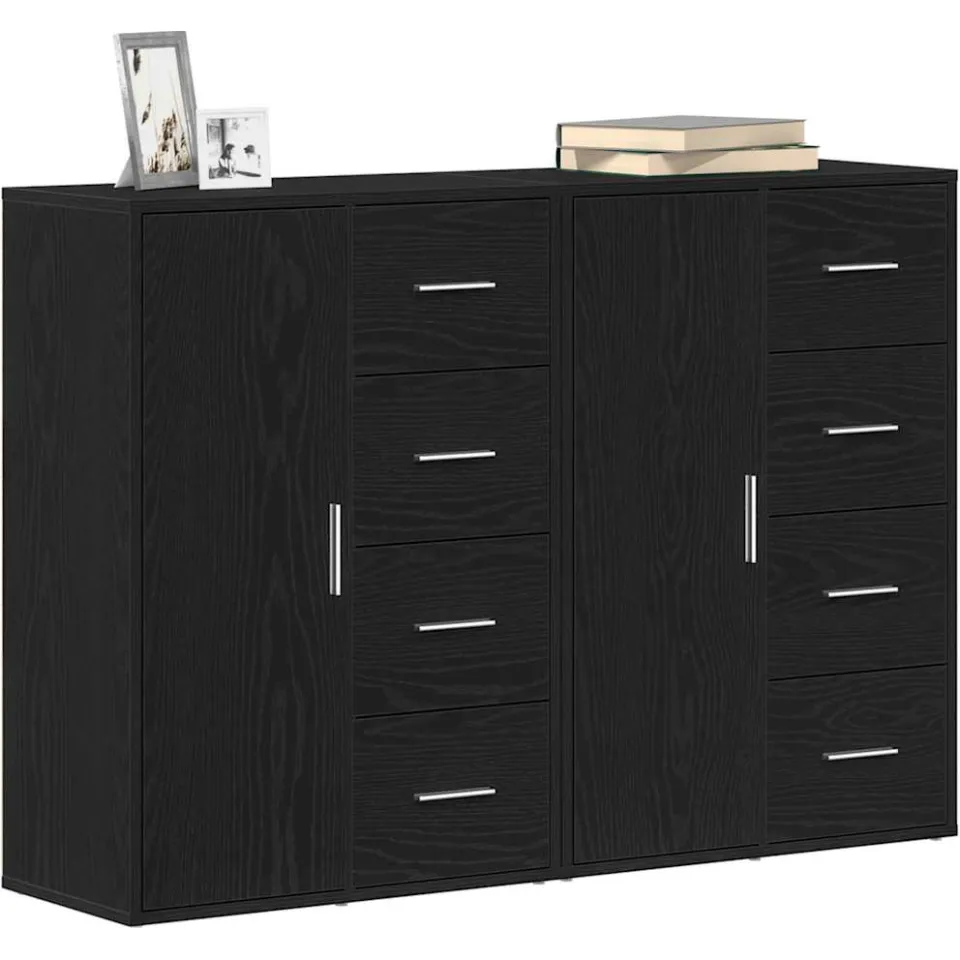 vidaXL Dressoir 2 st Zwart Eiken 60 x 31 x 84 cm Bewerkt hout