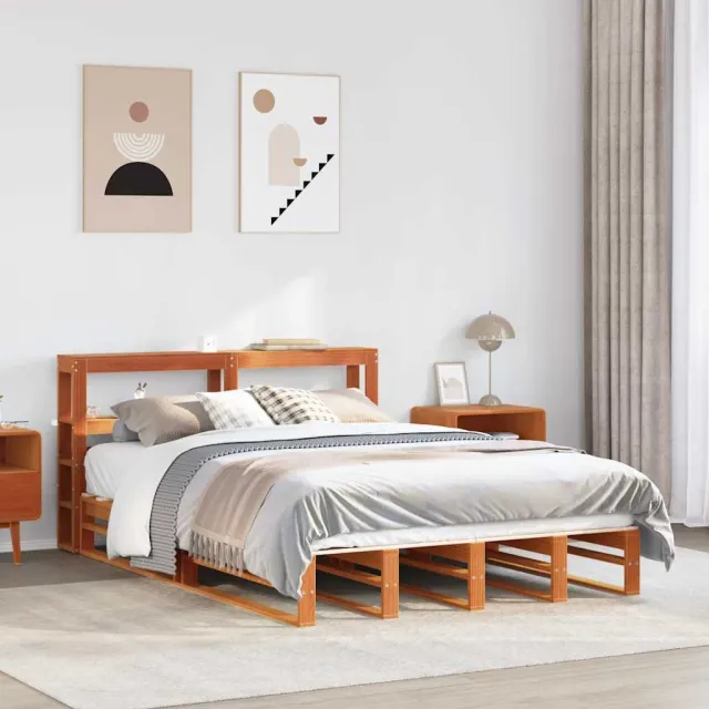 vidaXL Bedframe zonder matras massief grenenhout wasbruin 150x200 cm bruin