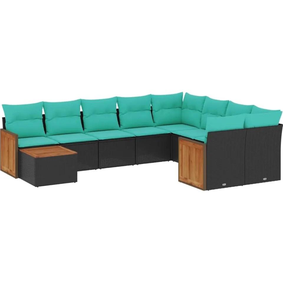 vidaXL 10-delige tuinbankset met kussens van zwart polyrotan, foto 3