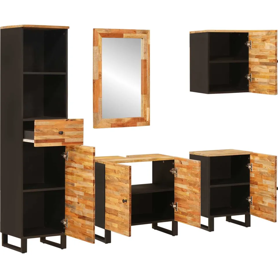 vidaXL Badkamer Sets 5 st Naturel 38 x 33 x 160 cm Massief Mango Hout, foto 2