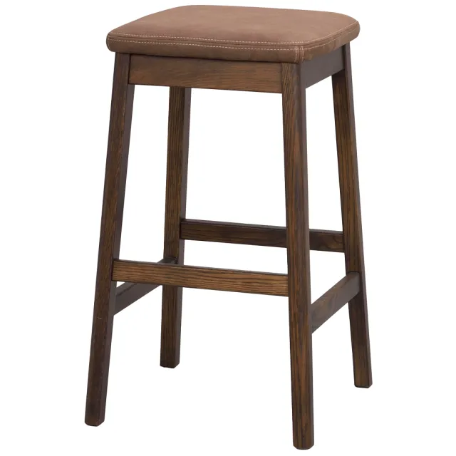 Rowico Home Livermore eikenhouten barkruk donkerbruin met bruin kunstleer zitkussen - 68 cm