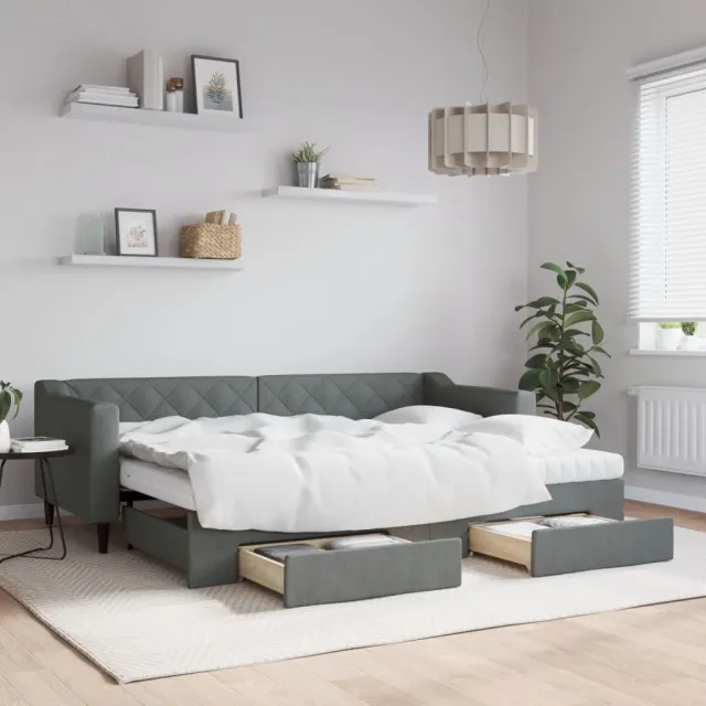 vidaXL Slaapbank onderschuifbed en lades 80x200 cm stof donkergrijs grijs