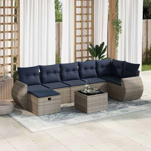 vidaXL 8-delige Loungeset met kussens poly rattan grijs, foto 2