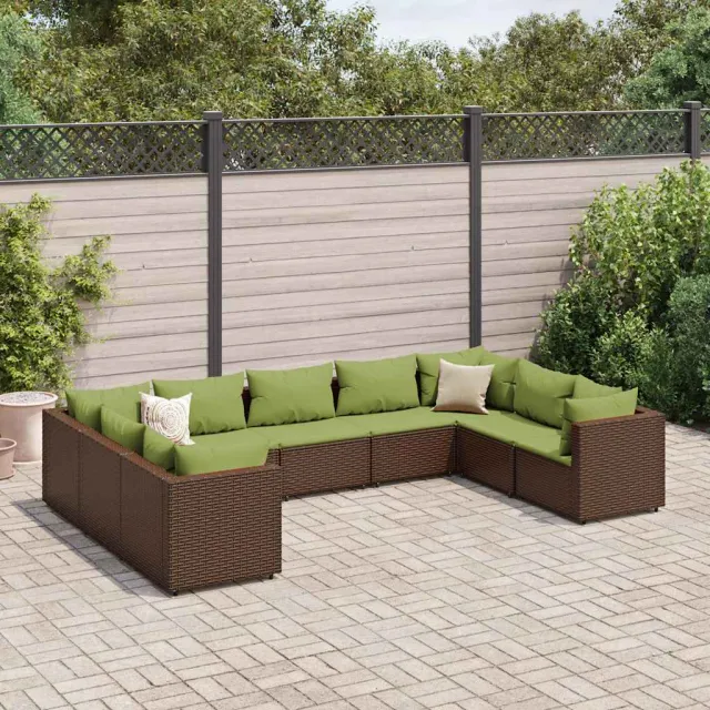 vidaXL 9-delige Loungeset met kussens poly rattan bruin, foto 2