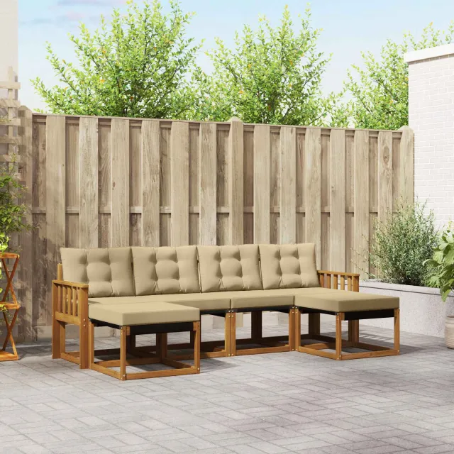 vidaXL Buiten bankenset 6 st 6-zits Natuurlijk en Beige