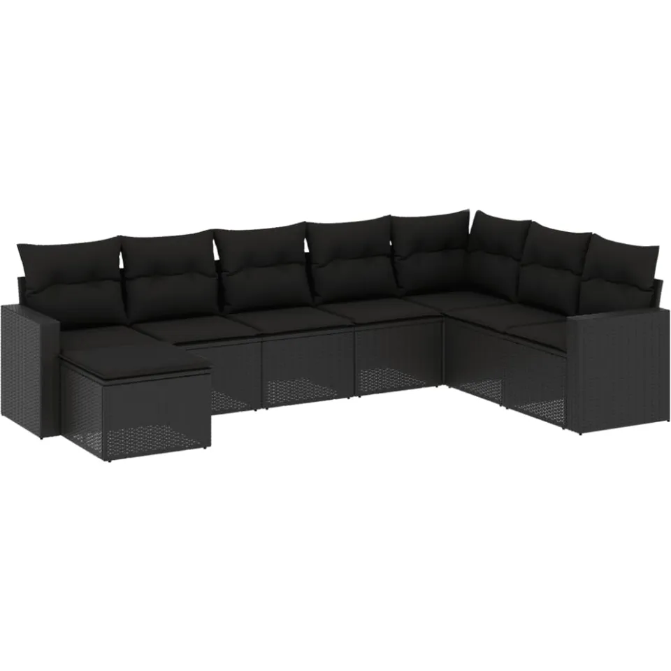 vidaXL 8-delige Loungeset met kussens poly rattan zwart