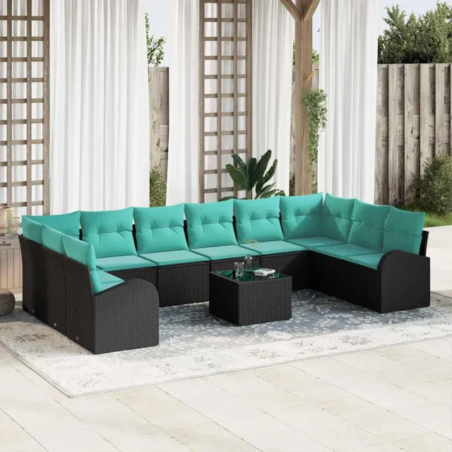 vidaXL Tuinbankenset 11 st Zwart en Turquoise poly rattan, foto 2