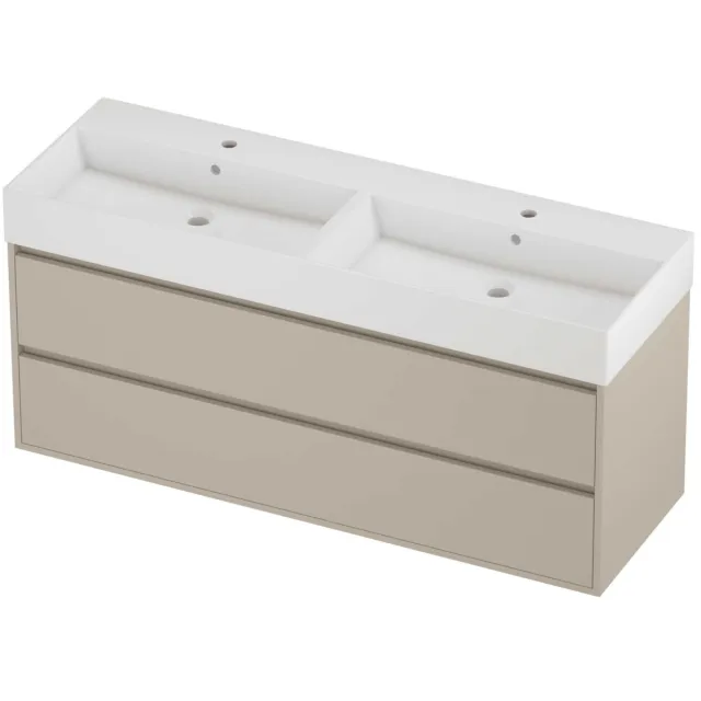 Proline Zara Badmeubelset Porselein Loft 2 Gaten 140x46x65 cm Glans Wit Soft Linen Beige