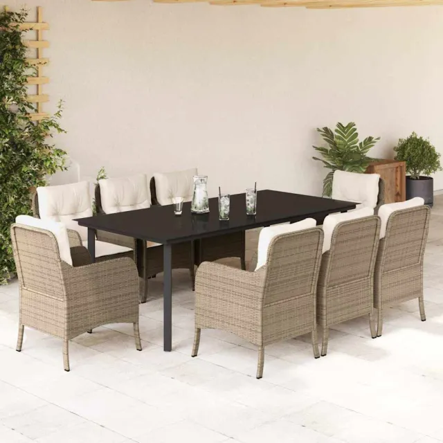 vidaXL 9-delige Tuinset met kussens poly rattan beige, foto 2