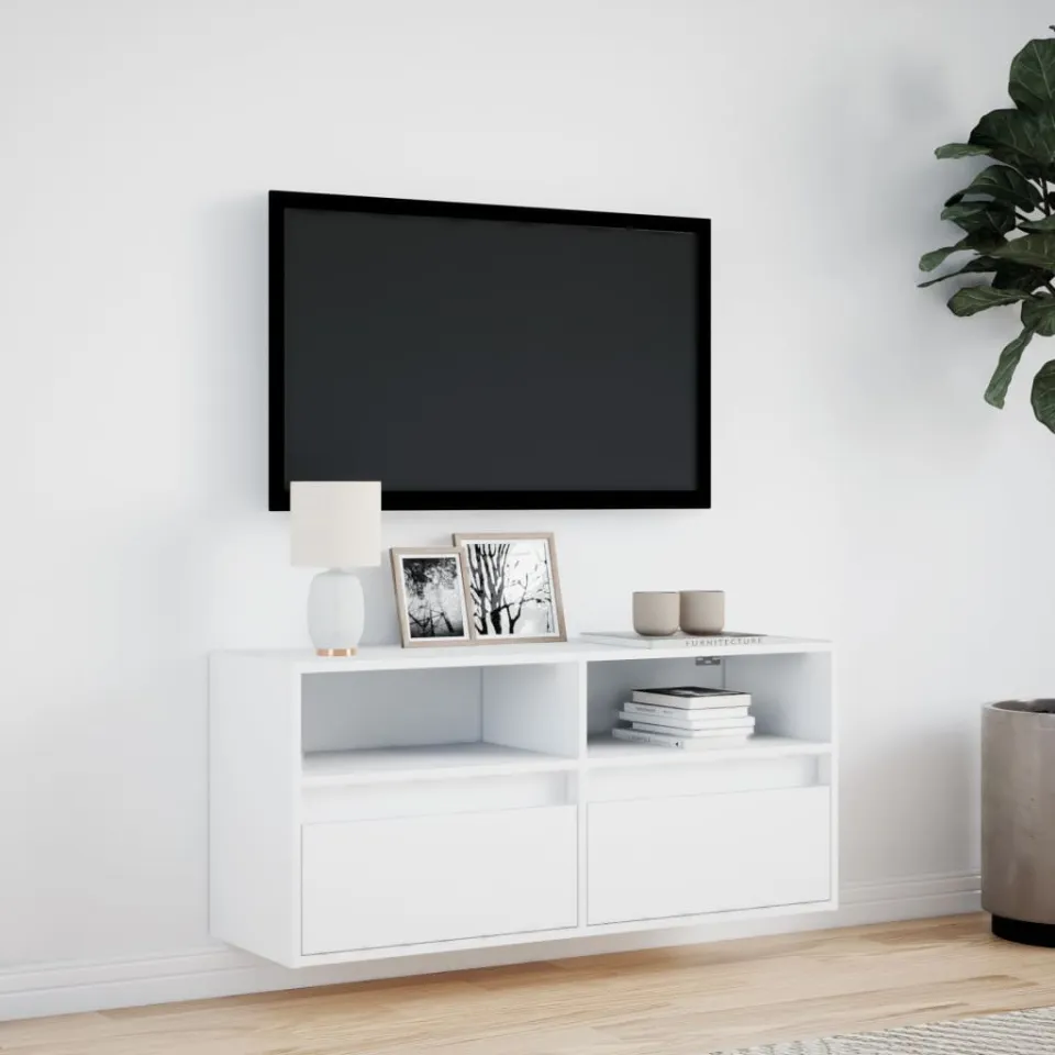 vidaXL Tv-wandmeubel met LED-verlichting 100x31x45 cm wit, foto 2