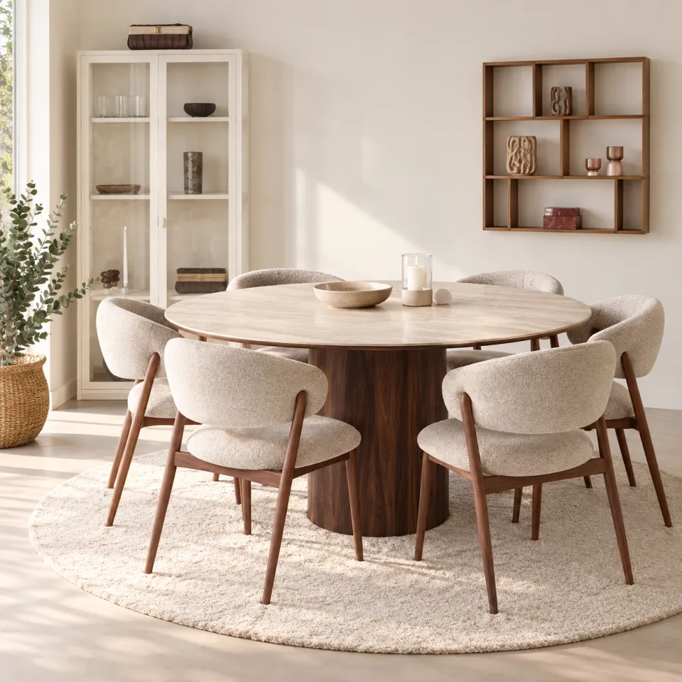 Artichok Dana houten eettafel met keramiek blad donkerbruin - Ø140 x 75 cm bruin, foto 3