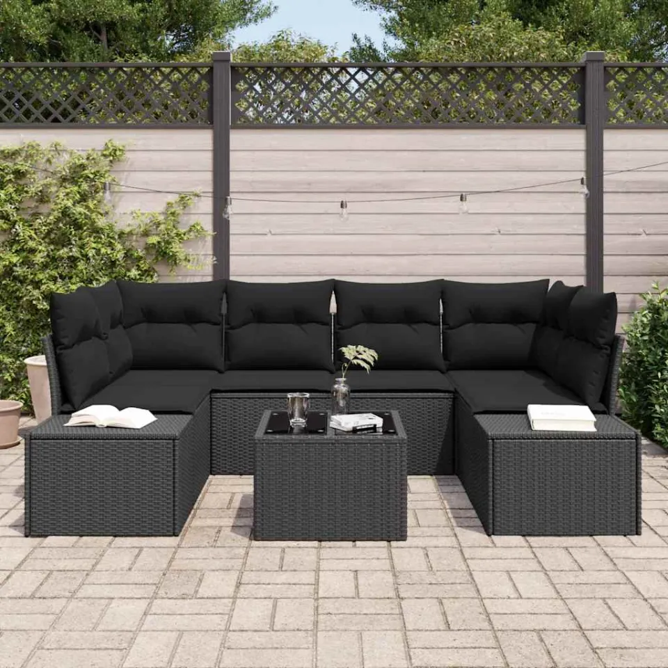 vidaXL Tuin Sofa Set 7 st Zwart poly rattan, foto 3