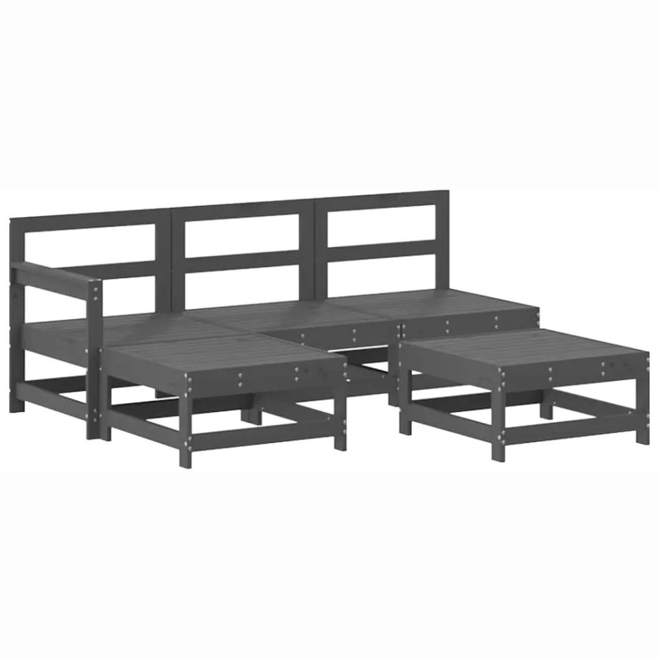 vidaXL 5-delige Loungeset met kussens massief hout grijs