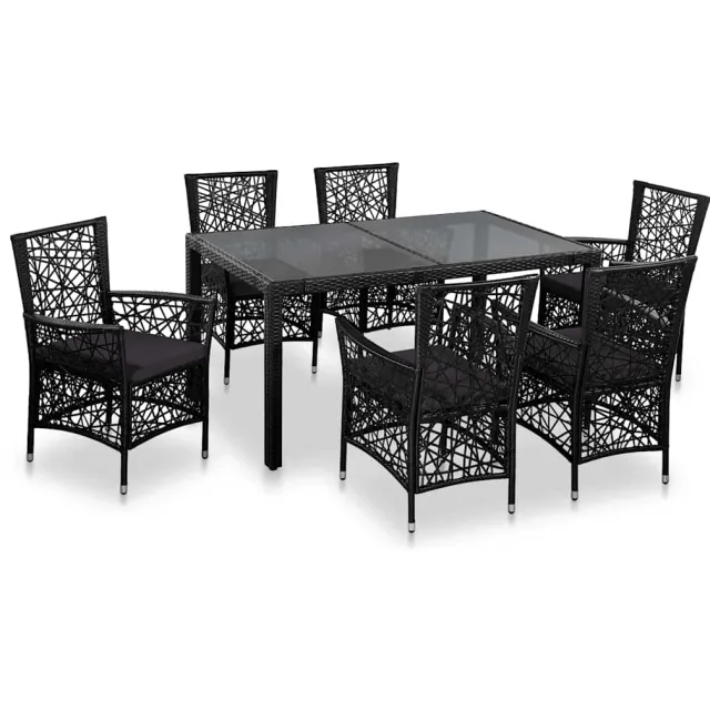 vidaXL 7-delige Tuinset poly rattan zwart
