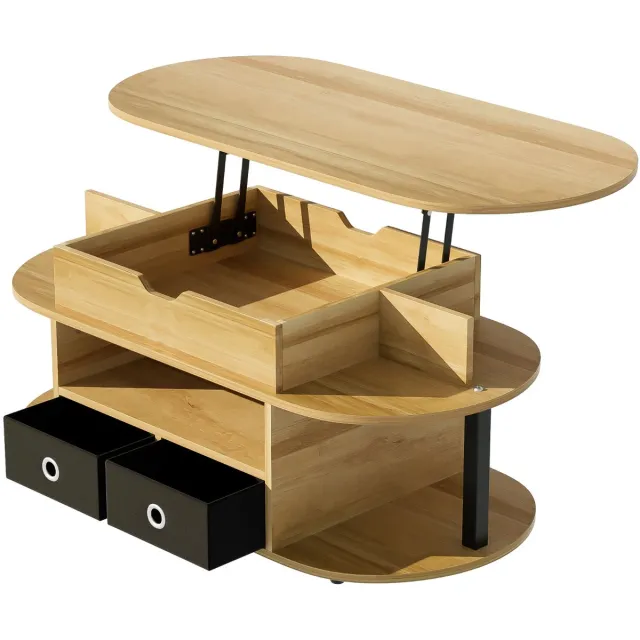 Ropilly Moderne salontafel met lift - In hoogte verstelbaar en opbergruimte - Hout en stof - Voor woonkamer en kantoor - Houtkleur en zwart Zwart, hout