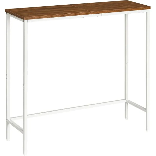 Vellaro Bijzettafel verstelbaar - Wit en Walnoot - 75 x 24 x 75 cm - Dunne Consoletafel van Metaal en Spaanplaat - Voor Hal, Woonkamer en Slaapkamer