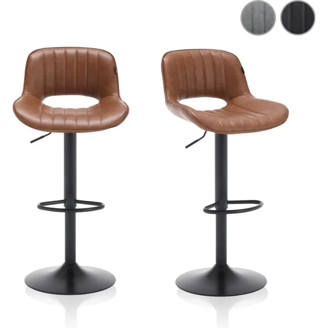 Meisterhome Barkruk - Barstoel - set van 2 Barkrukken - Kruk - Barstoelen met rugleuning – Keukenstoel - Industrieel - Verstelbaar – met Voetsteun - Vintage Bruin