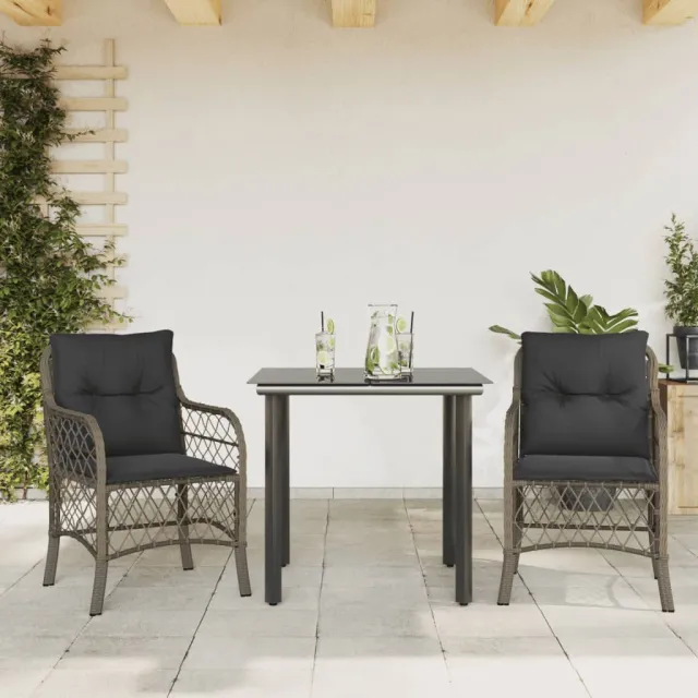 vidaXL 3-delige Bistroset met kussens poly rattan grijs, foto 2