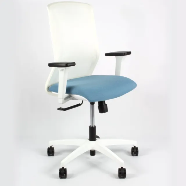 Maxima Linea Tekna White 01 - Bureaustoel - Ergonomisch EN1335 -Multi verstelbaar- Wit/Blauw
