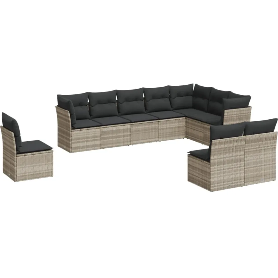 vidaXL 10-delige Loungeset met kussens poly rattan lichtgrijs grijs, foto 3