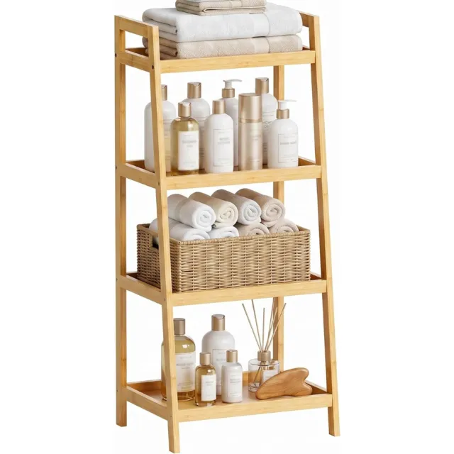 Supplies VH Supplies® Ladderrek - Boekenrek - Wandrek - 4 Vakken - 43 x 34 x 99 cm - Hout Naturel
