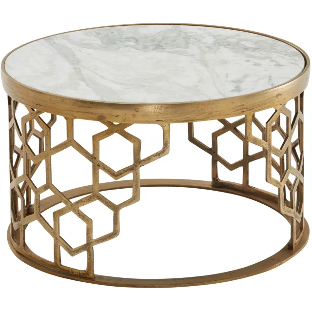 Cosmo Casa Salontafel - Marmer - Aluminium onderstel - 60 x 60 x 36 cm Wit / Goud