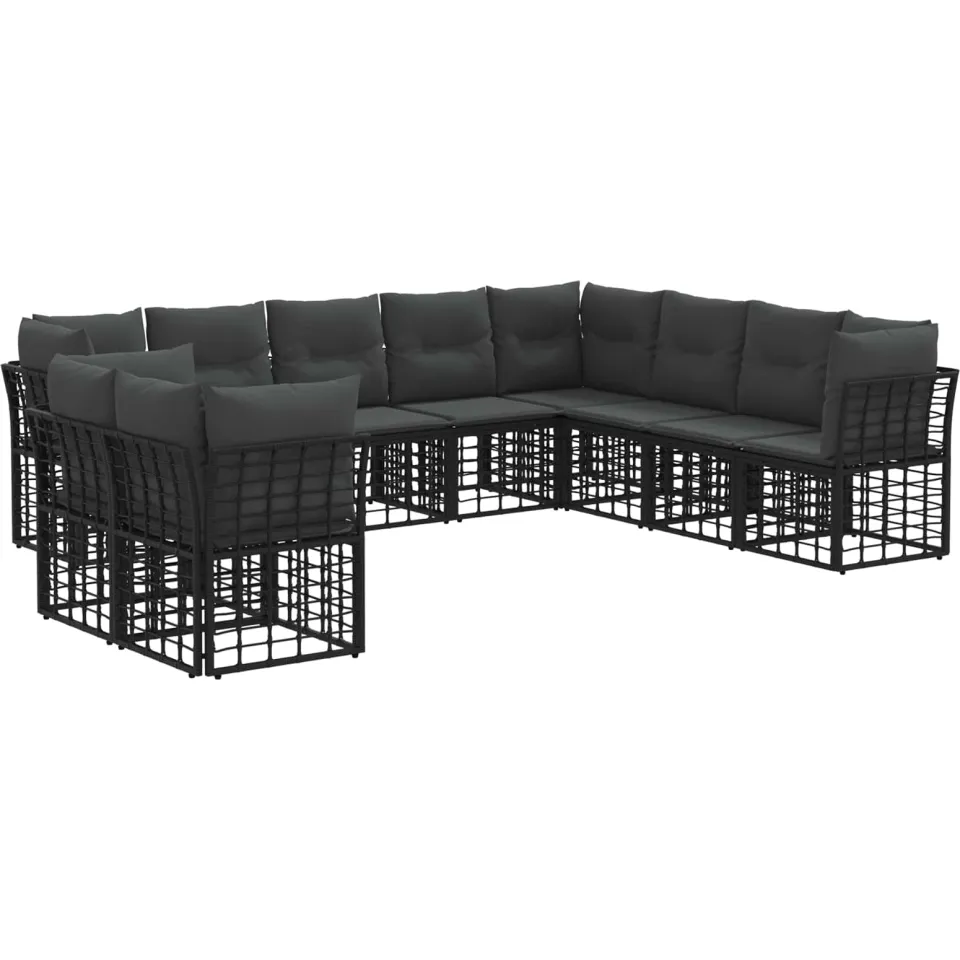 vidaXL Buiten bankenset 10 st 10-zits Zwart Polyester