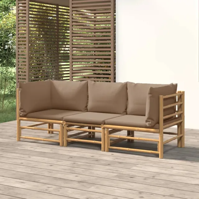 vidaXL 3-delige Loungeset met kussens bamboe taupe, foto 2