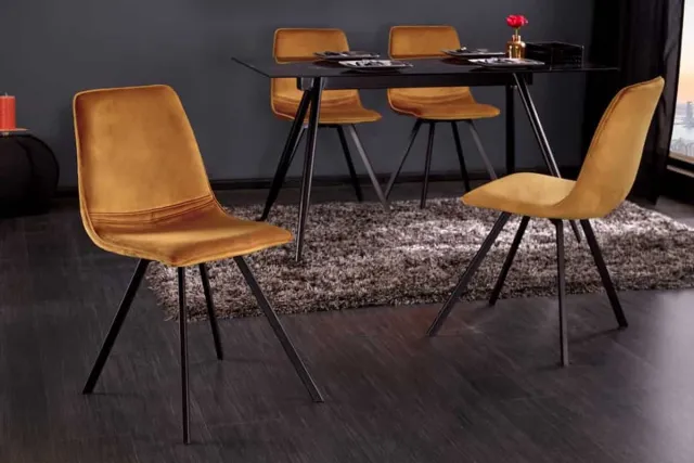 Invicta Interior Retro stoel AMSTERDAM STOEL mosterdgeel fluweel design klassieker - 41318 Zie omschrijving