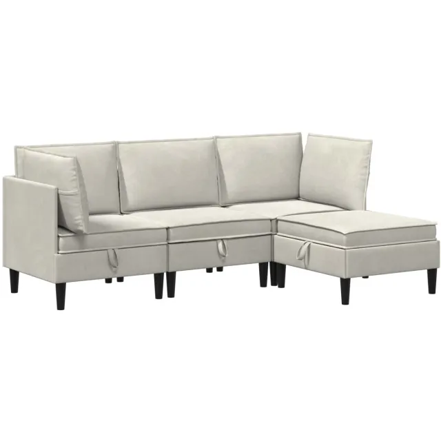 vidaXL Woonkamer - Meubelset - 4 - st - 210 - x - 140 - x - 82 - cm - Crèmekleurig - Fluweel