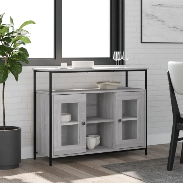 vidaXL Dressoir 100x35x80 cm bewerkt hout grijs sonoma, foto 2