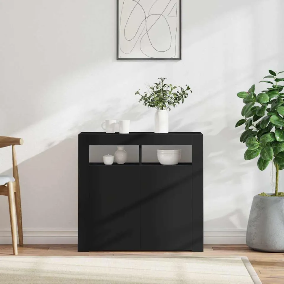 vidaXL Dressoir met LED-verlichting 80x35x75 cm zwart, foto 2