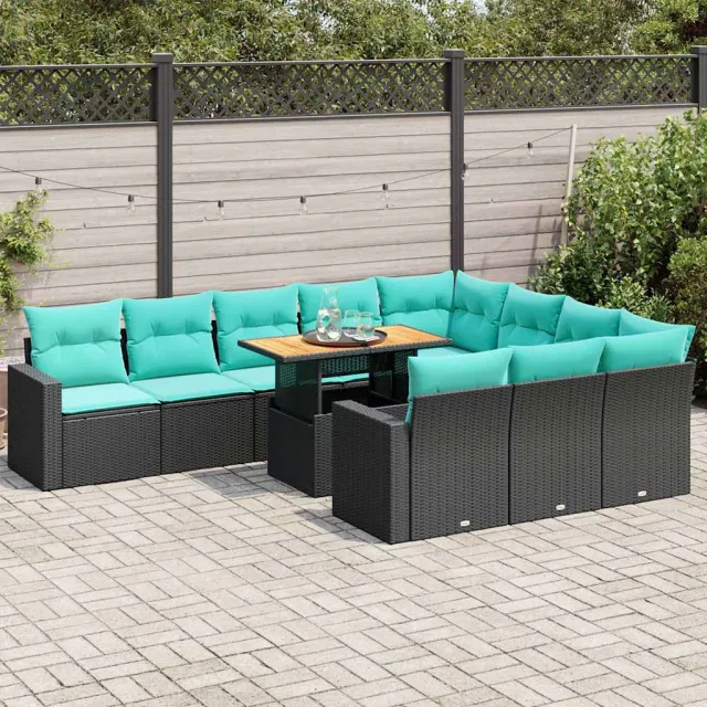 vidaXL 11-delige Loungeset met kussens poly rattan zwart, foto 2