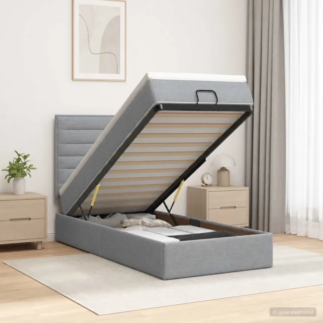 vidaXL Ottoman bed met matras Lichtgrijs 100 x 200 cm Stof