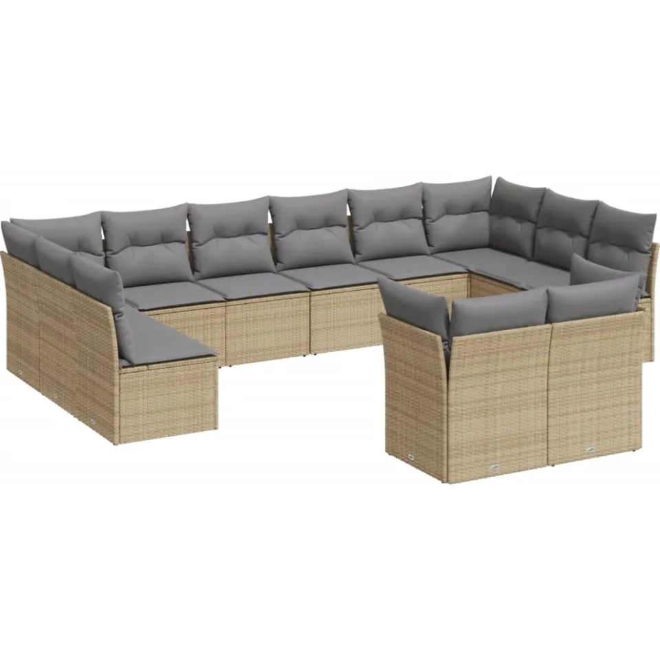 vidaXL 12-delige Loungeset met kussens poly rattan beige