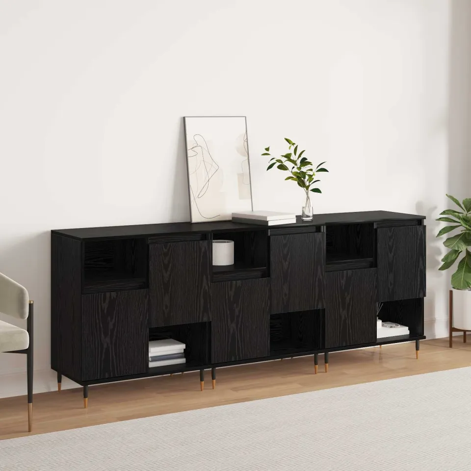 vidaXL Dressoirs 3 st Zwart Eiken 60 x 35 x 70 cm, foto 4