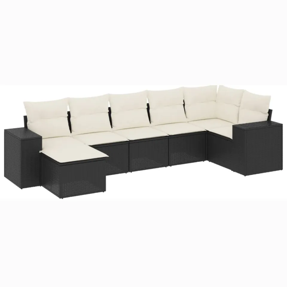 vidaXL 7-delige Loungeset met kussens poly rattan zwart