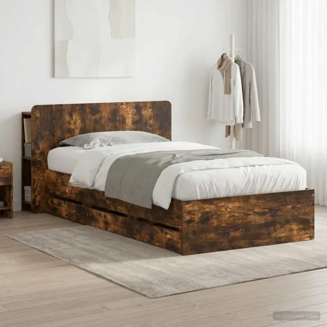 vidaXL Bedframe met opbergruimte en hoofdbord met lade Gerookt eiken Bruin