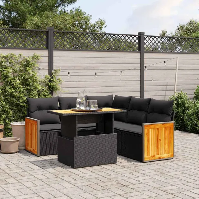 vidaXL 6-delige Loungeset met kussens poly rattan zwart, foto 2