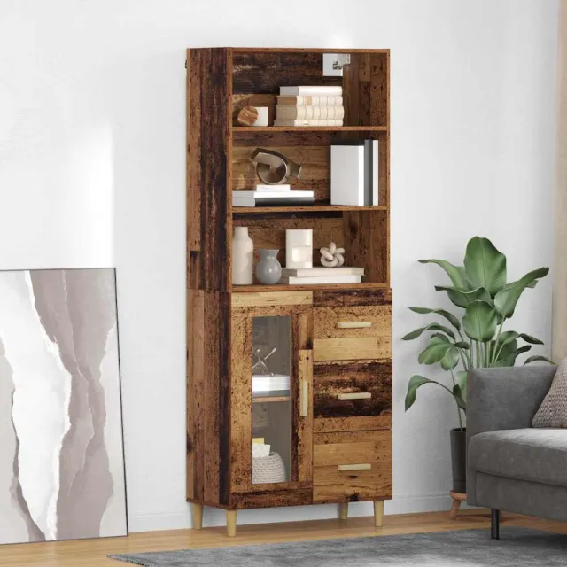 vidaXL Hoge kast Oud Hout 69,5 x 34 x 180 cm Bewerkt hout Bruin