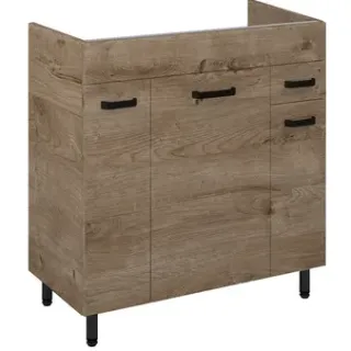 Royo Wastafelonderkast Ava 80cm - Eik Mat - Met 1 Lade - Met Zwarte Handgrepen En Poten Hout
