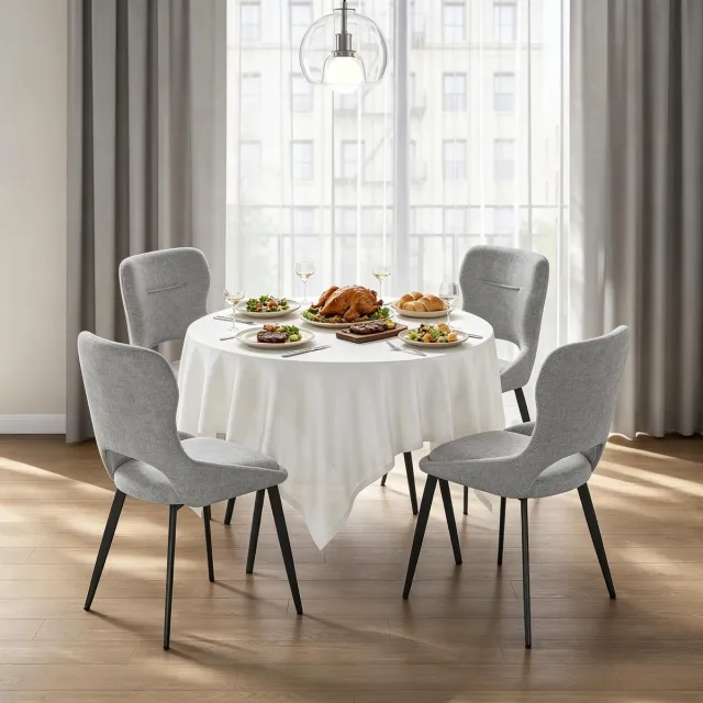 MEUNIQ grijze eetkamerstoel set van 4 met armleuningen, gestoffeerde chenille stoel met metalen onderstel, 43 x 40 x 86 cm, voor eetkamer, keuken of woonkamer Grijs